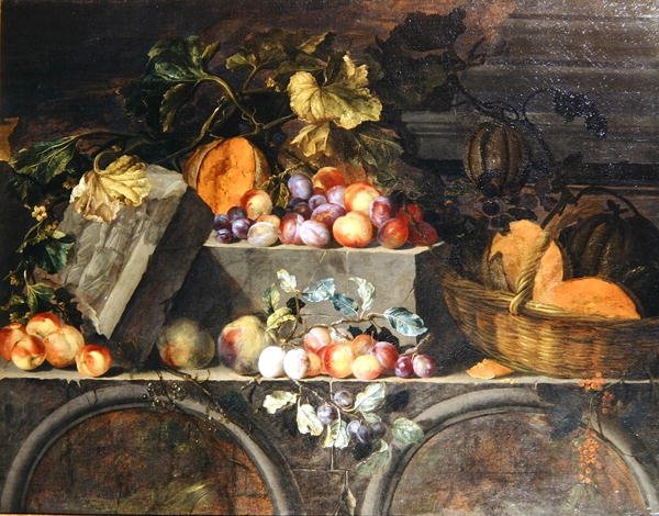 Natureza morta de fruta (óleo sobre tela) de Jean Baptiste Oudry