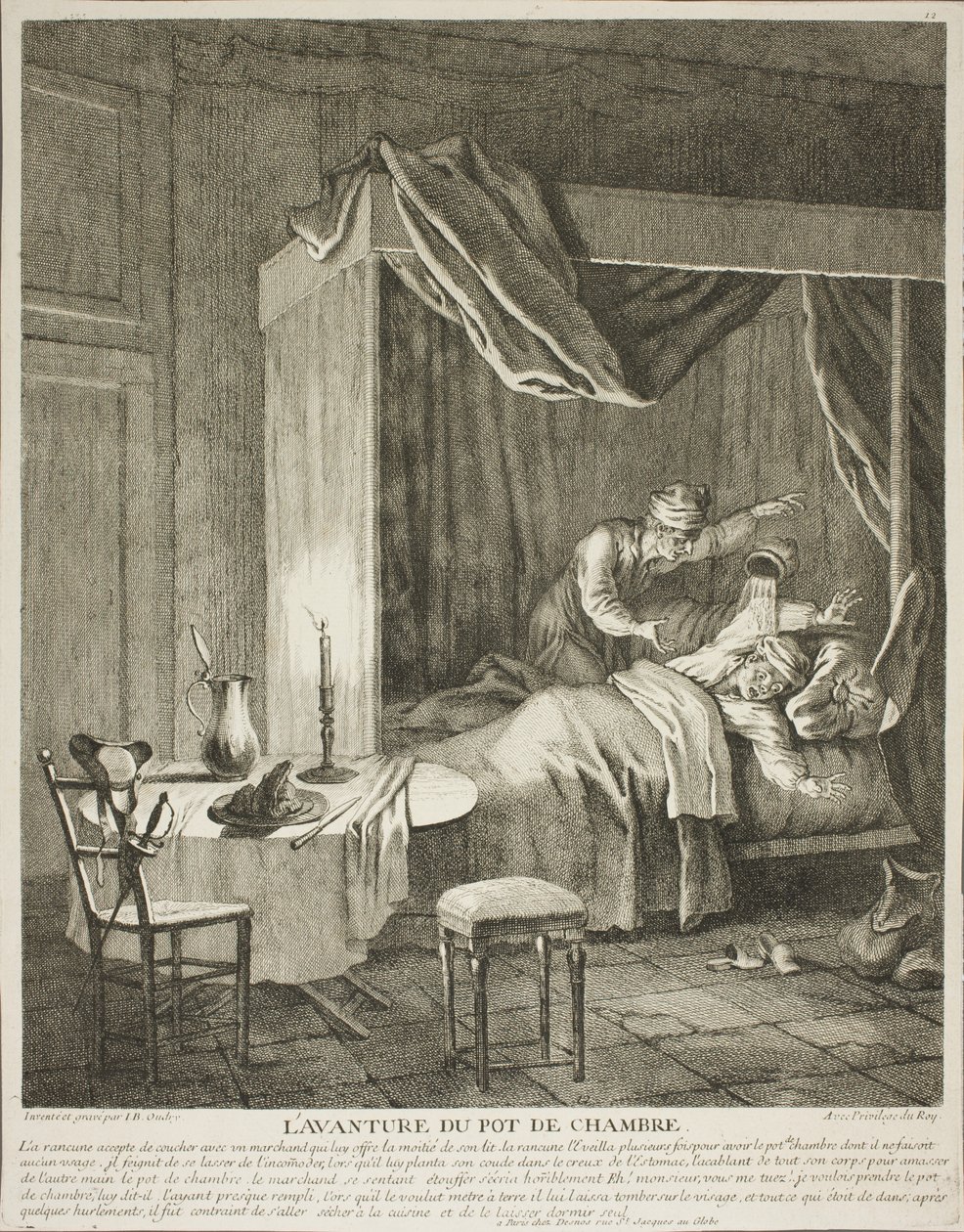A Aventura do Pote de Câmara, prato quatro de Scènes du Roman Comique de Jean-Baptiste Oudry
