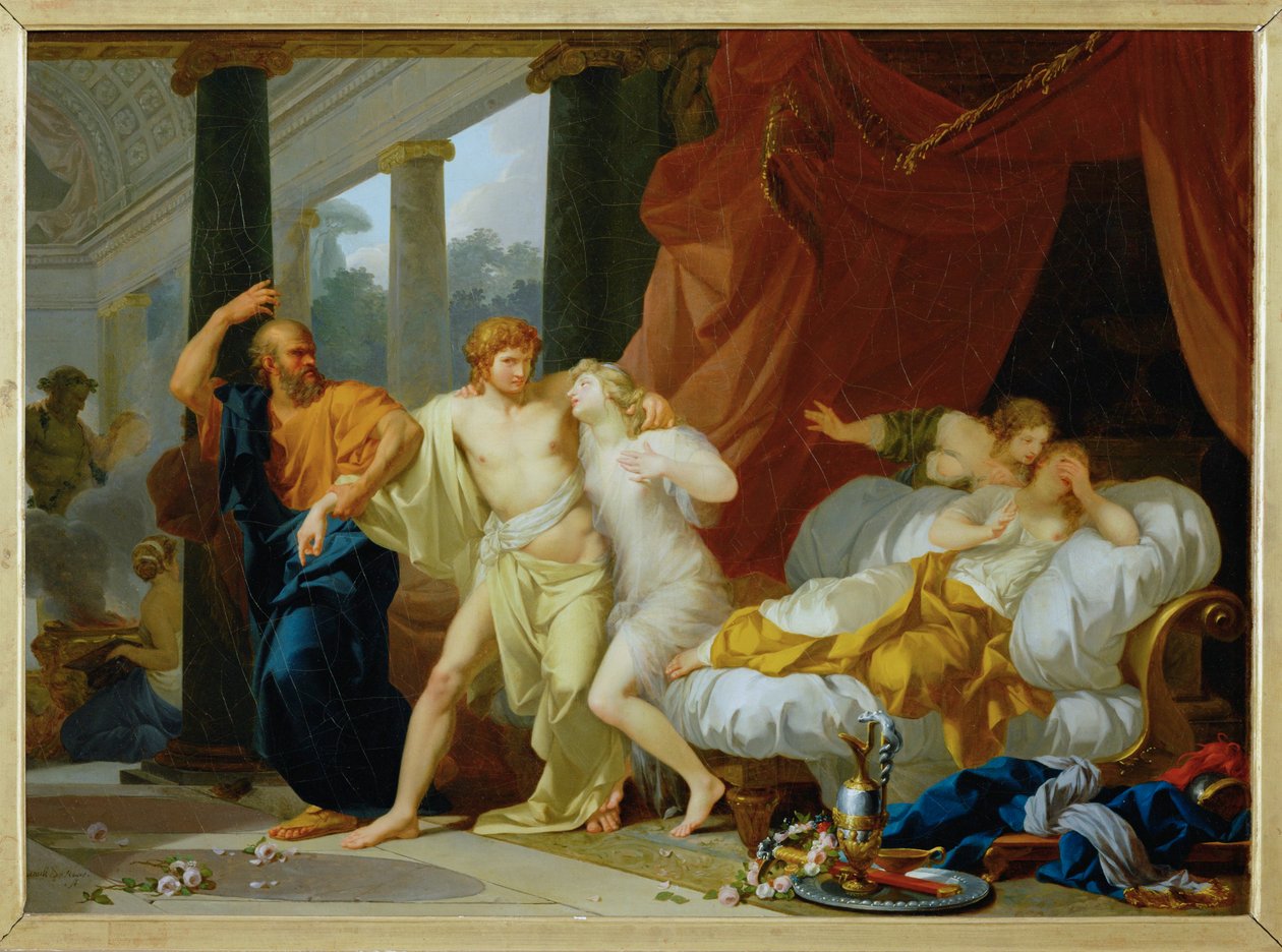 Socrate arrachant Alcibiade du sein de la Volupte - Sócrates arrasta Alcibíades dos braços do prazer voluptuoso ... de Jean Baptiste Regnault