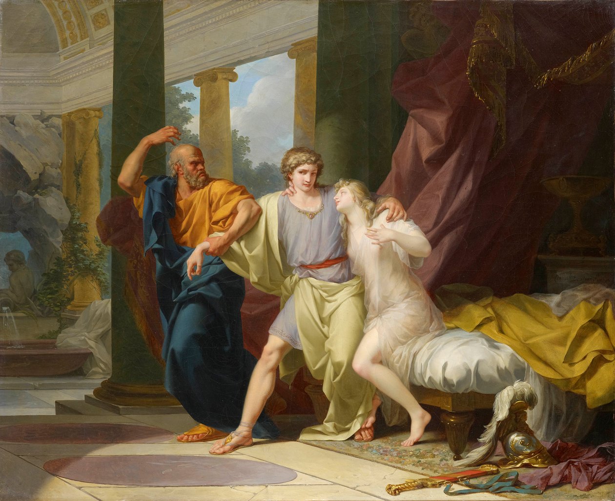 Sócrates Rasgando Alcibíades do Abraço da Sensualidade de Jean Baptiste Regnault