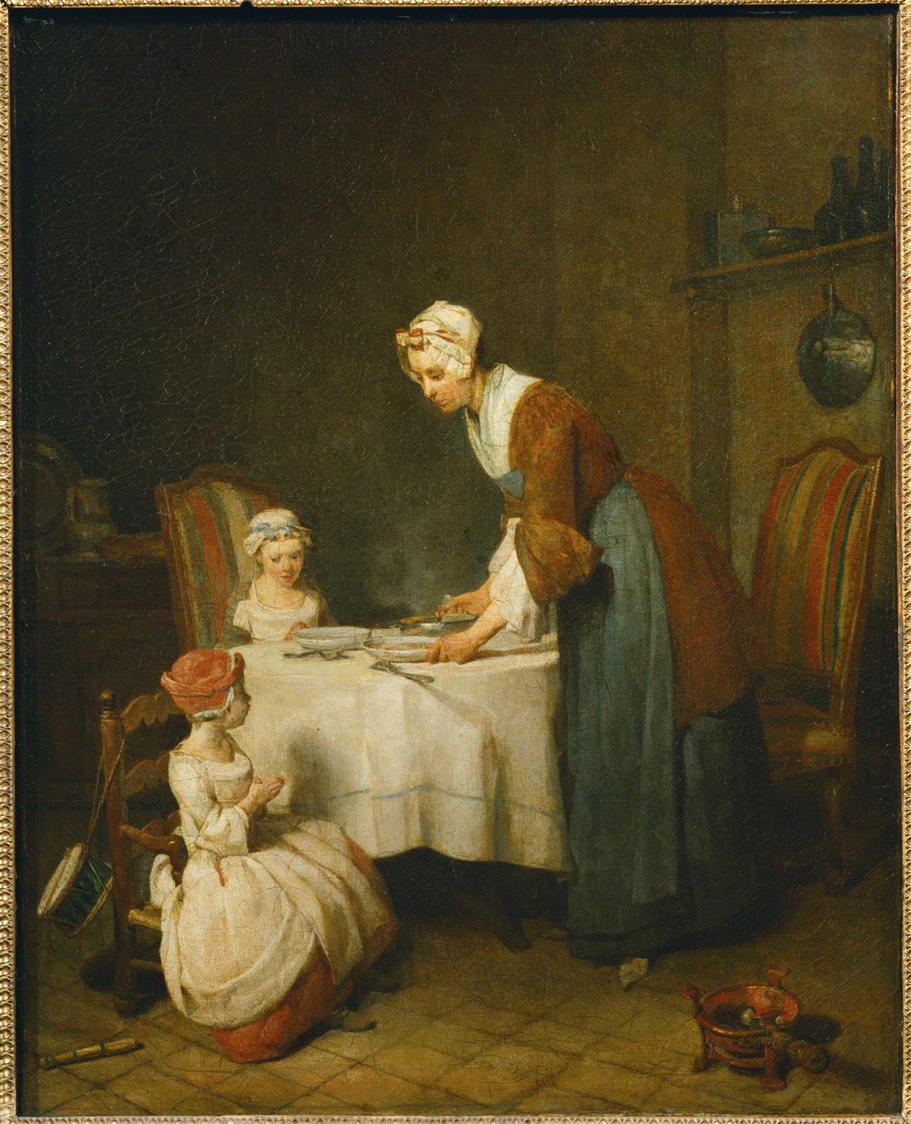 La Benedicite. Uma mãe espera que a sua filha pequena diga ... de Jean Baptiste Simeon Chardin