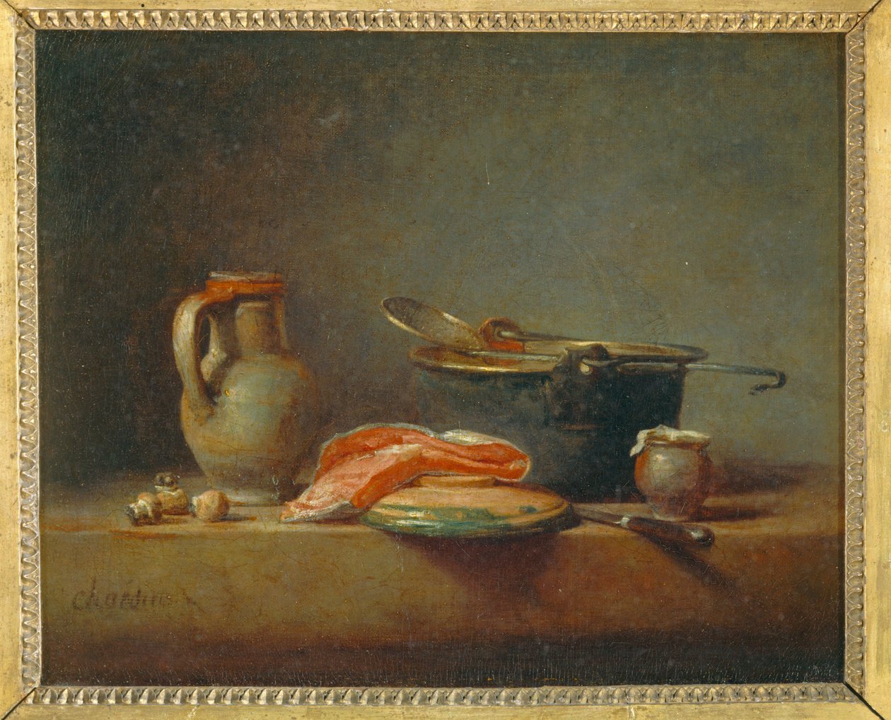 La marmite de cuivre - Natureza-morta com panela de cobre ... de Jean-Baptiste Simeon Chardin