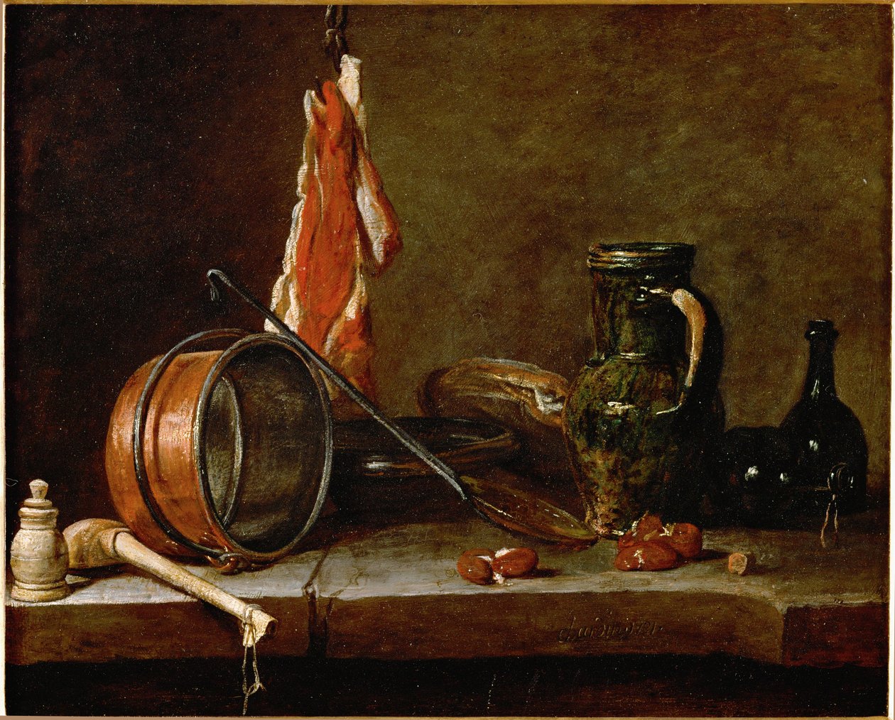 Menu du Gras e utensílios de cozinha ... de Jean Baptiste Simeon Chardin