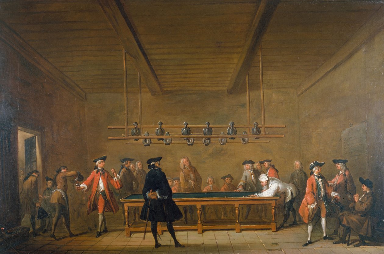 O jogo de bilhar, ca. 1720 (óleo sobre tela) de Jean Baptiste Simeon Chardin