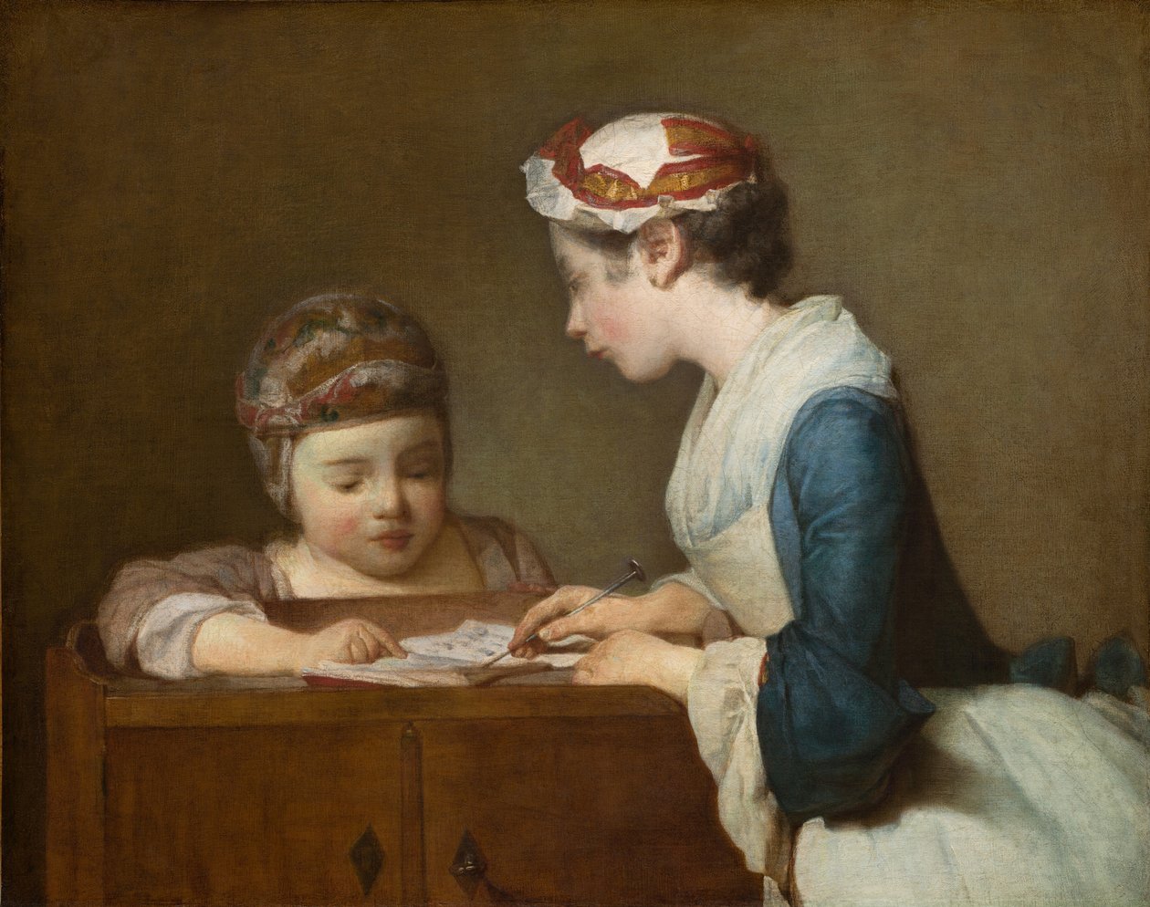 A pequena professora, depois de 1740 (óleo sobre tela) de Jean Baptiste Simeon Chardin