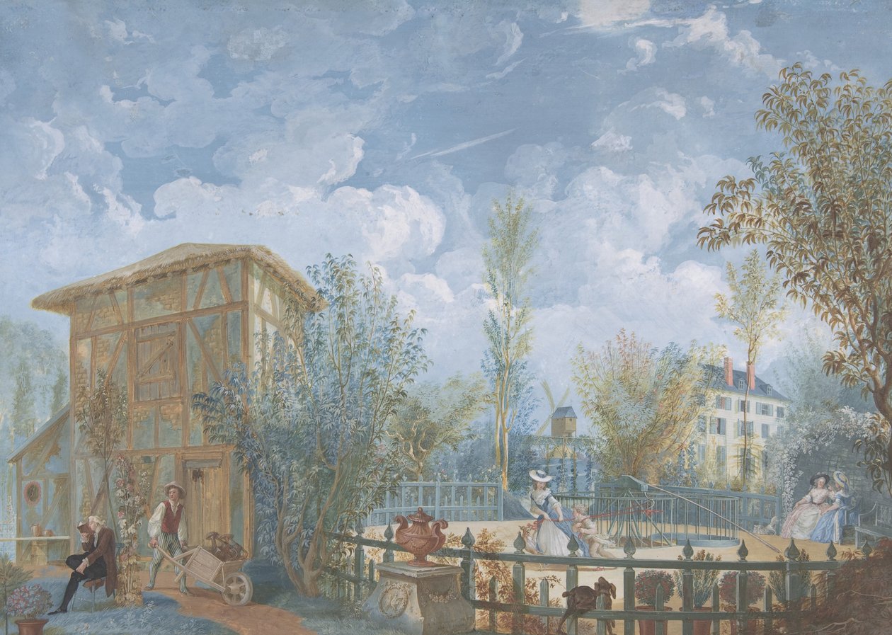 Figuras em um jardim, 1784 (guache) de Jean Démosthène Dugourc