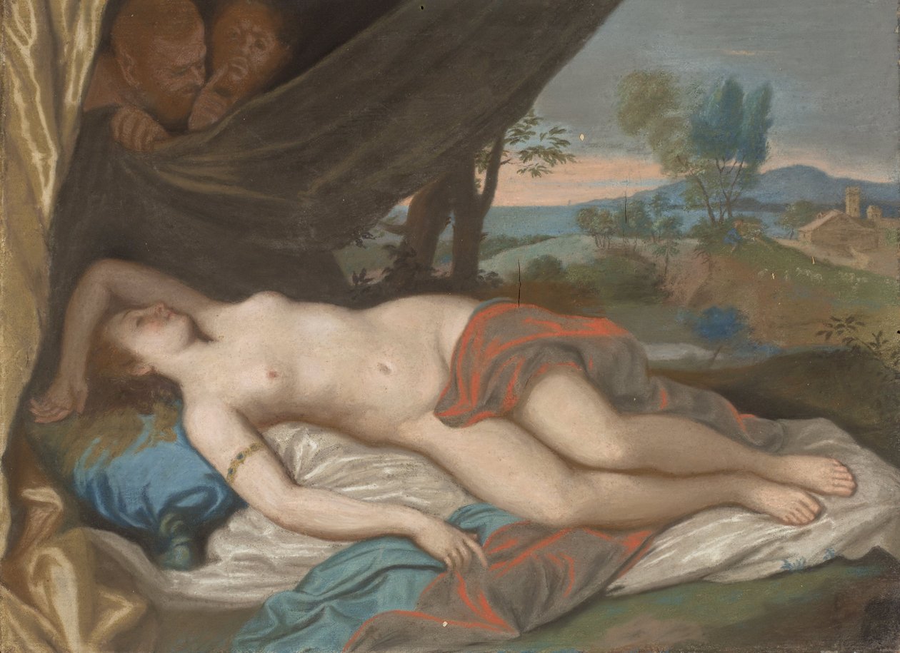 Ninfa Adormecida Espionada por Sátiros, 1756-88 (pastel no painel) de Jean Étienne Liotard