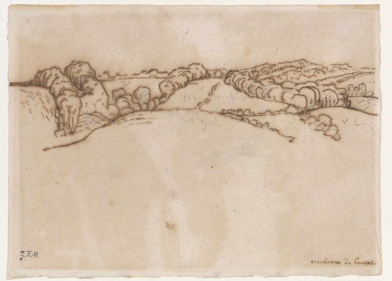 Environs de Cusset, c.1866-69 (caneta e tinta marrom com grafite sobre papel) de Jean Francois Millet
