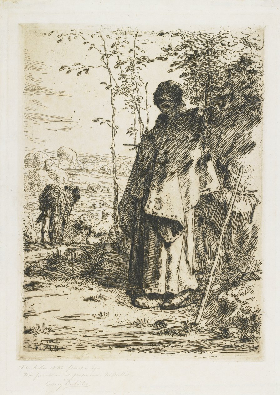 A pastora de tricô, 1862 de Jean Francois Millet