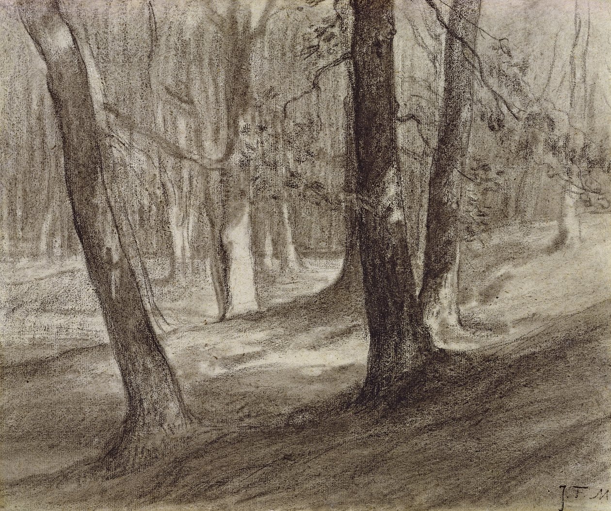 Árvores em uma floresta (carvão) de Jean Francois Millet