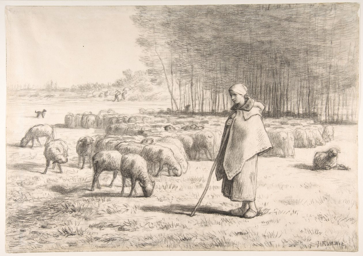 Uma pastora com o seu rebanho de Jean-Francois Millet