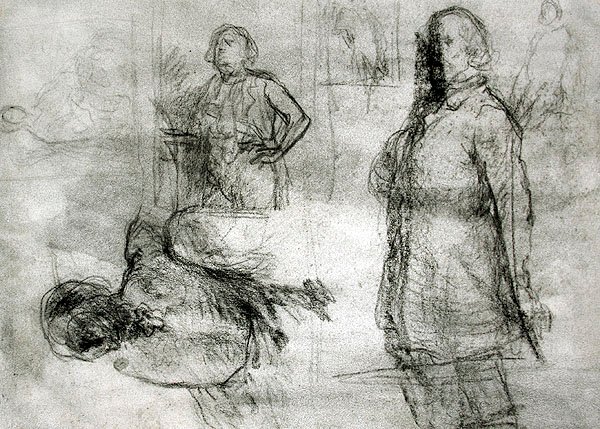 Les Lavandieres (desprezo preto, lápis de cera, caneta e tinta sobre papel) de Jean Francois Millet