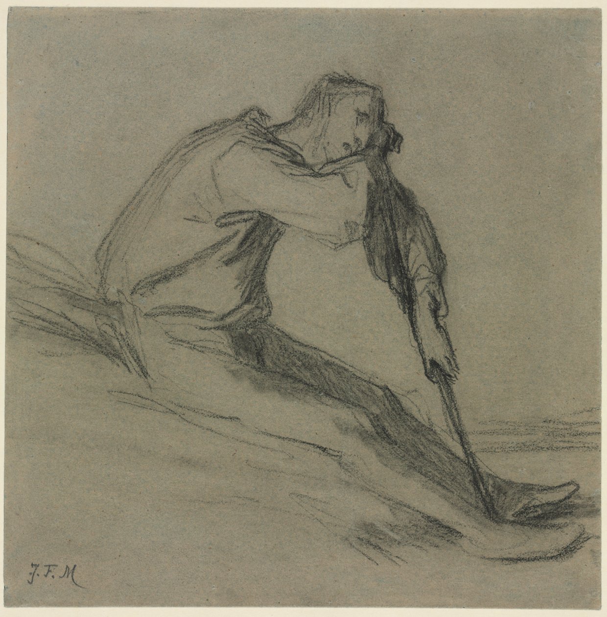 Camponês sentado descansando em uma enxada de Jean-Francois Millet