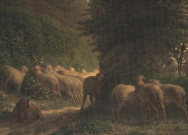Pastoreio de ovelhas ao longo de uma sebe de Jean Francois Millet