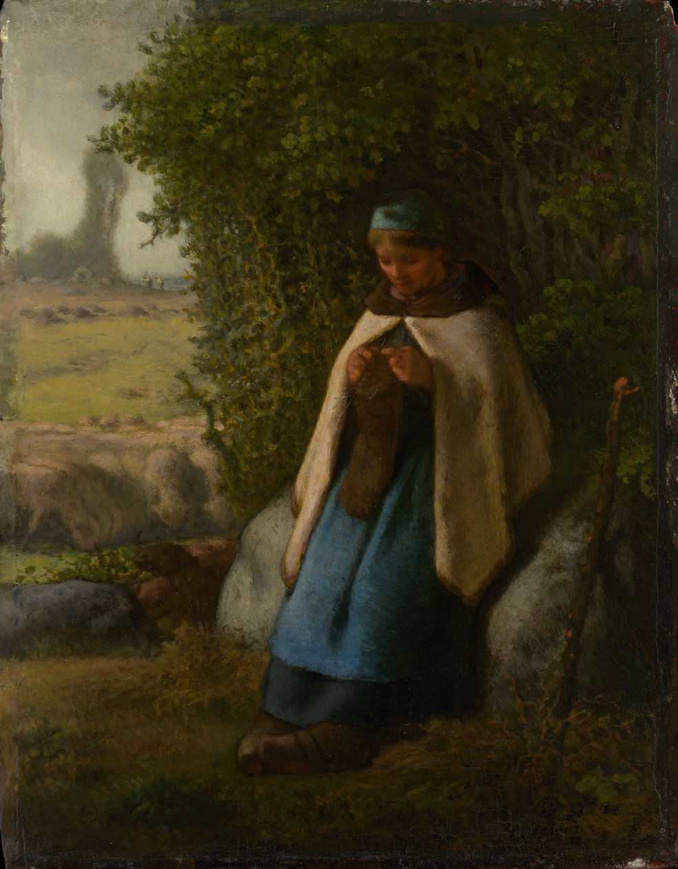 Pastora sentada em uma rocha de Jean Francois Millet