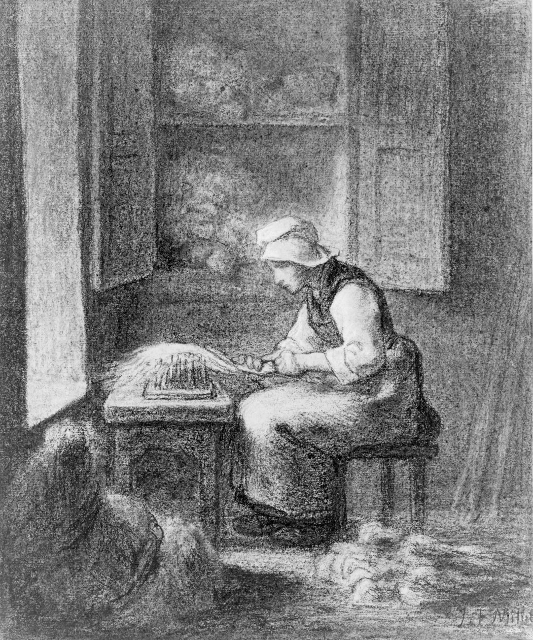O Cardador, c.1854 (lápis de cera sobre papel) de Jean-Francois Millet