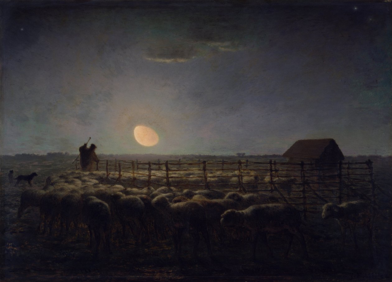 The Sheepfold, Moonlight de Jean Francois Millet
