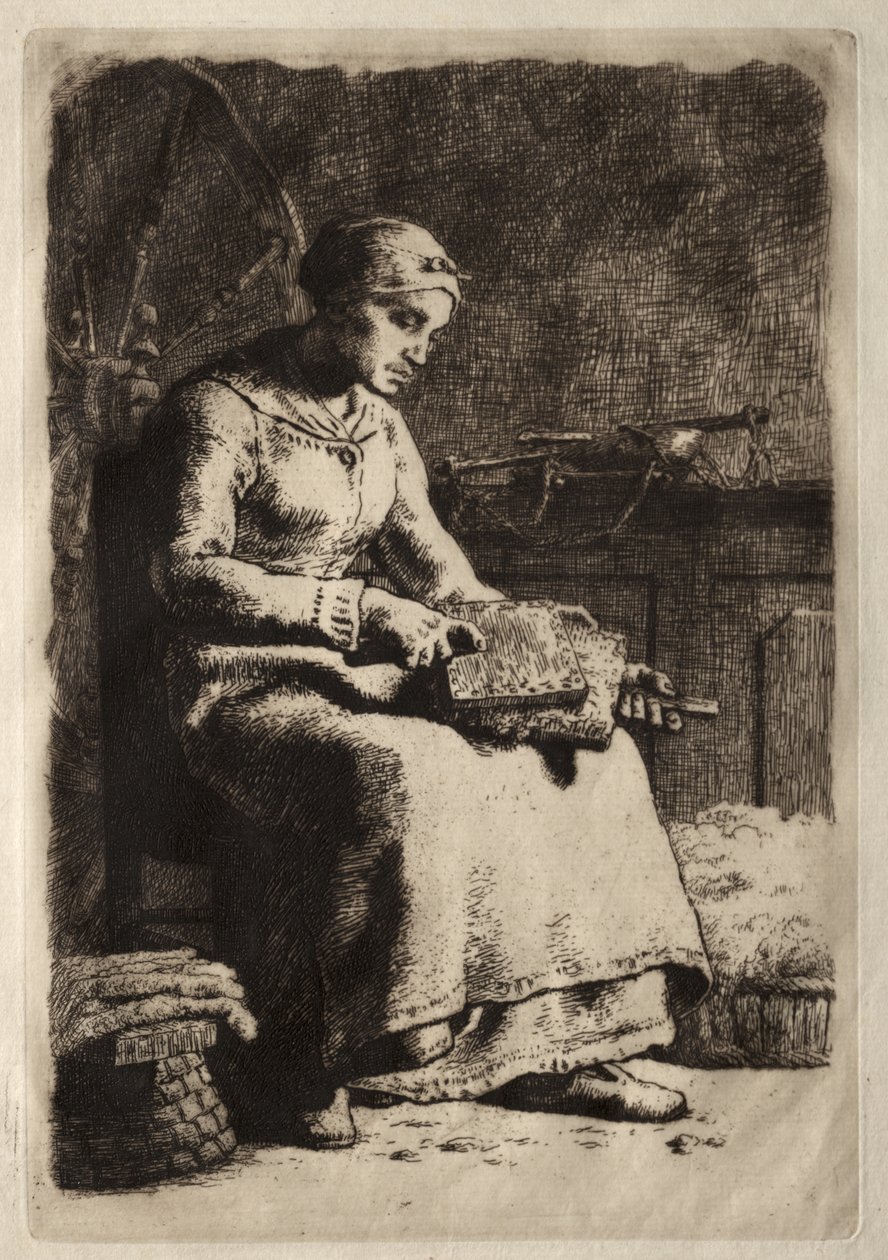 Mulher Cardando Lã de Jean-Francois Millet