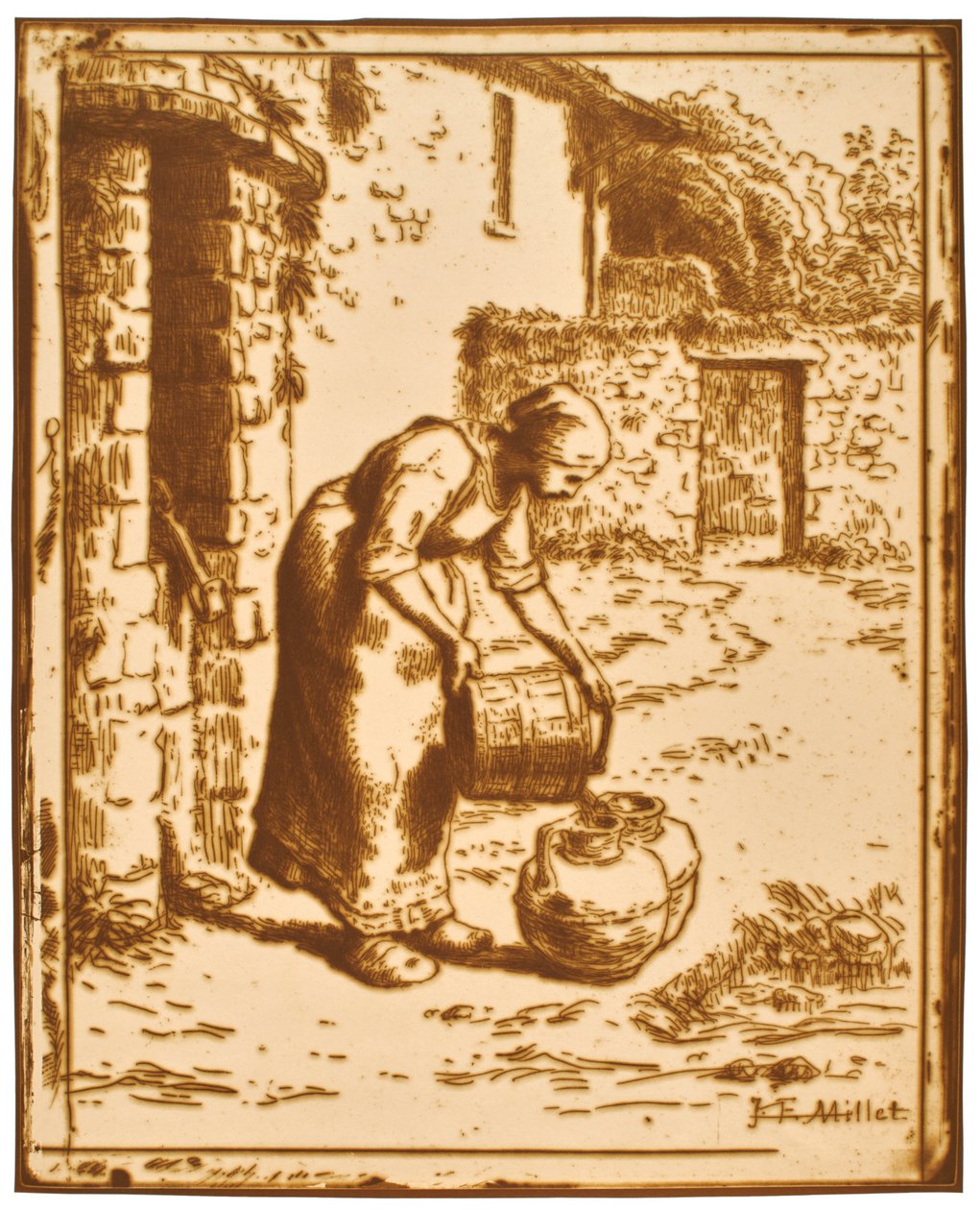 Frau, die einen Eimer leert de Jean-Francois Millet