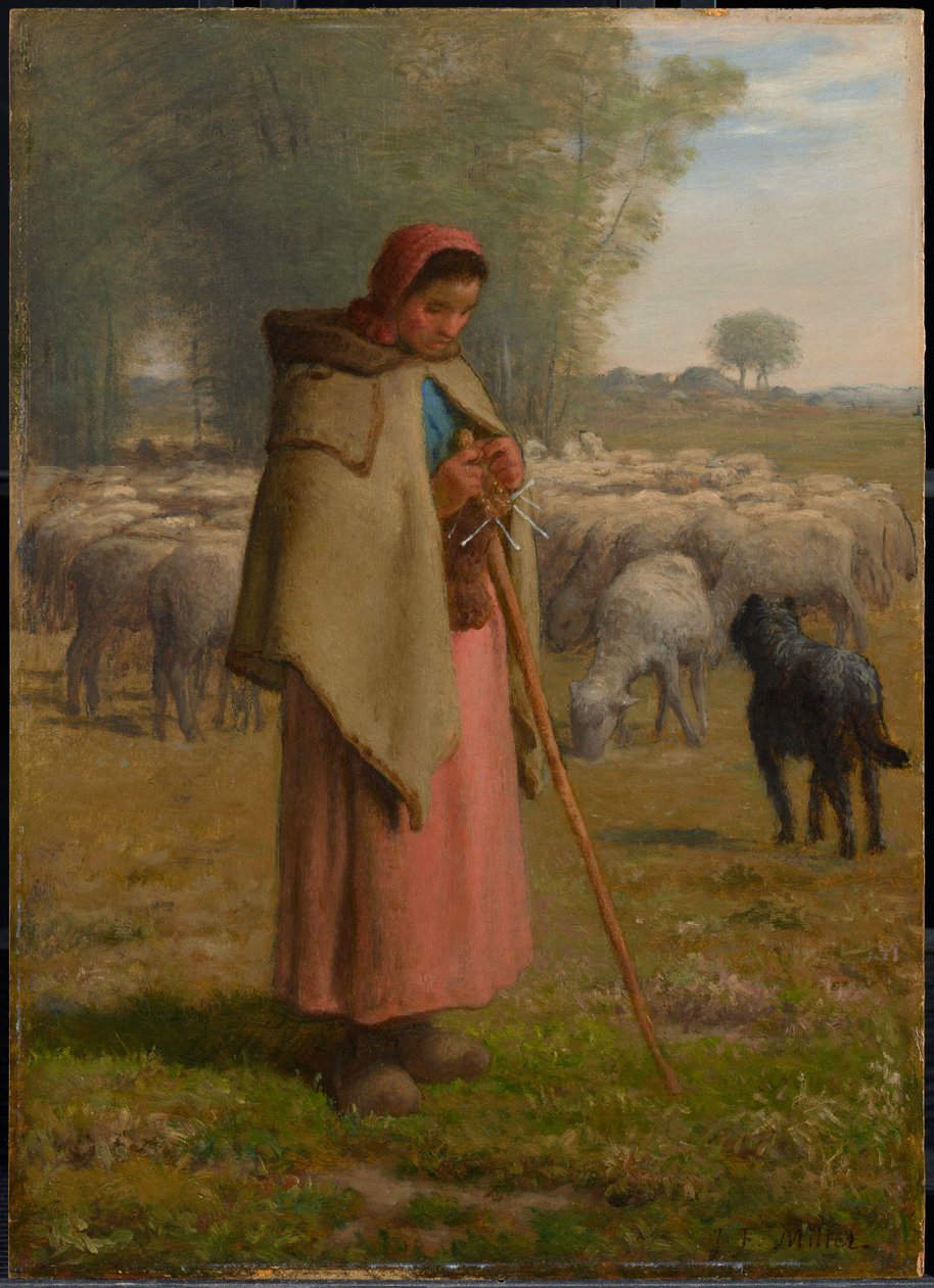 Jovem rapariga a guardar as suas ovelhas de Jean-Francois Millet