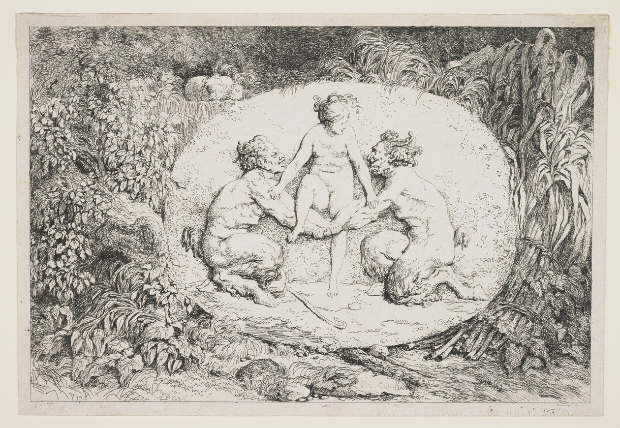 Uma ninfa pousando nos braços de dois sátiros, 1763 de Jean Honore Fragonard