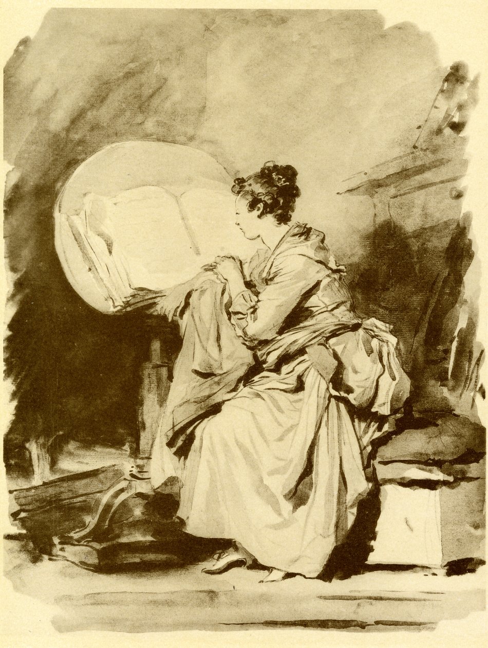 Leitura menina sentada em uma mesa dobrável de Jean Honore Fragonard