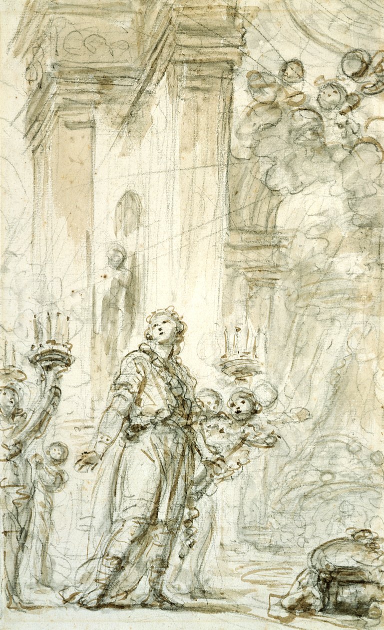 Ruggiero é levado ao seu quarto de dormir (caneta e tinta, giz e papel) de Jean Honore Fragonard