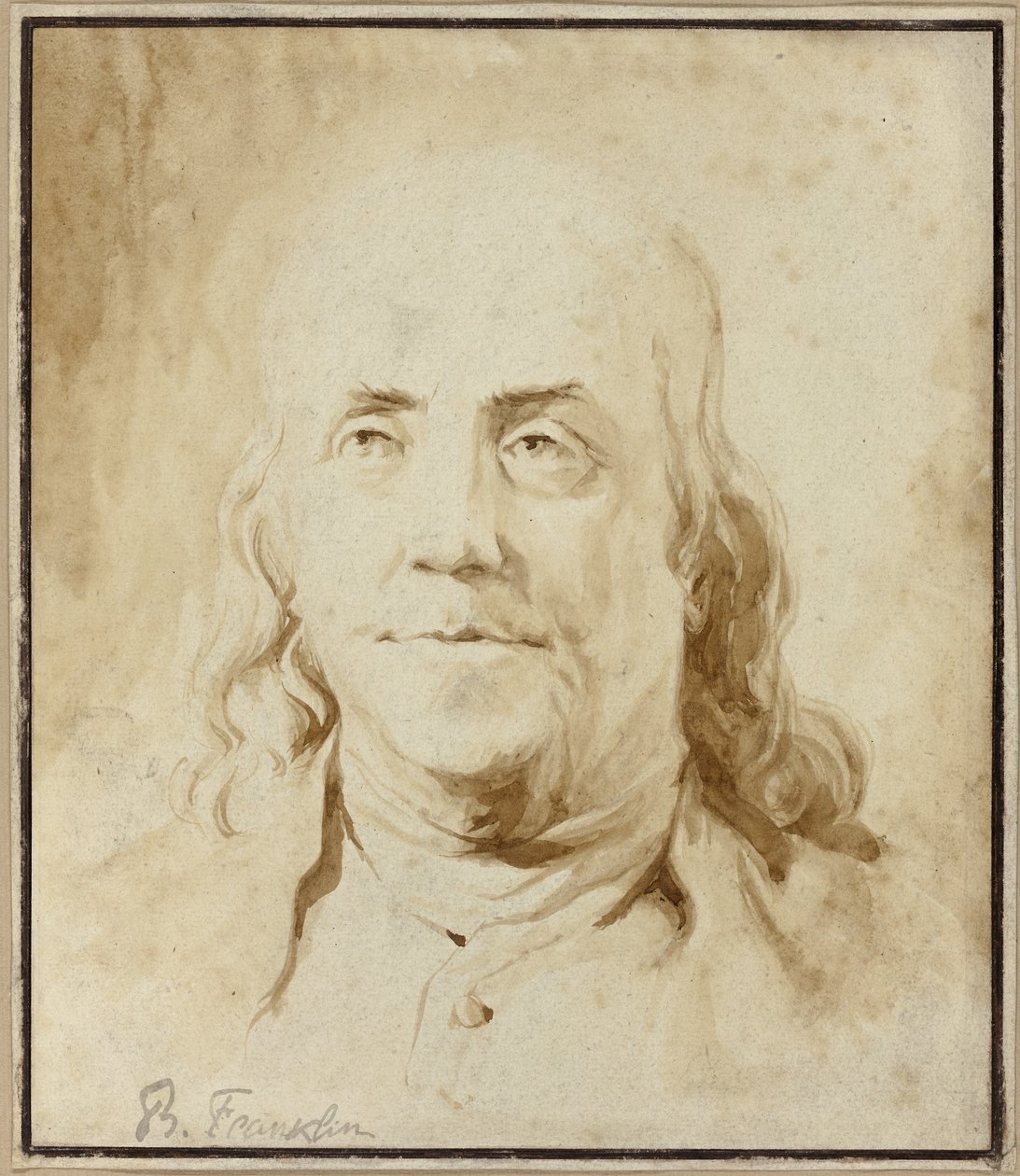 Benjamin Franklin, c.1778 (pincel e tinta castanha) de Jean-Honore Fragonard