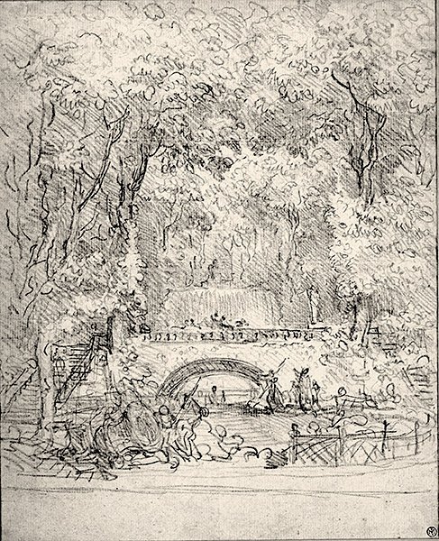 Cascata em um jardim (giz sobre papel) de Jean Honore Fragonard