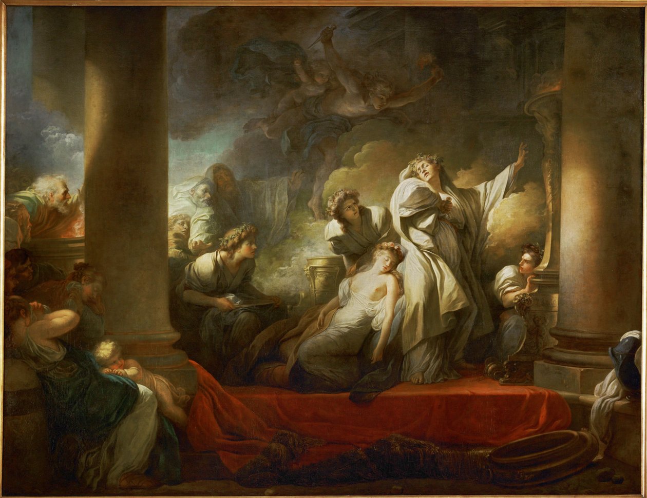 Le grand pretre Coresus se sacrificie pour sauver Callirhoe - o grande padre Coresus sacrifica-se para salvar Callirhoe ... de Jean-Honore Fragonard