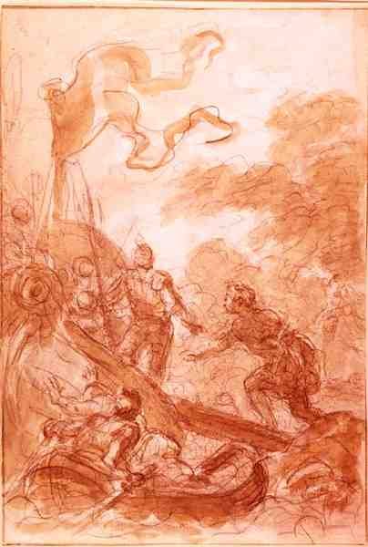 Orlando deixa a ilha (giz e lavagem em papel) de Jean Honore Fragonard