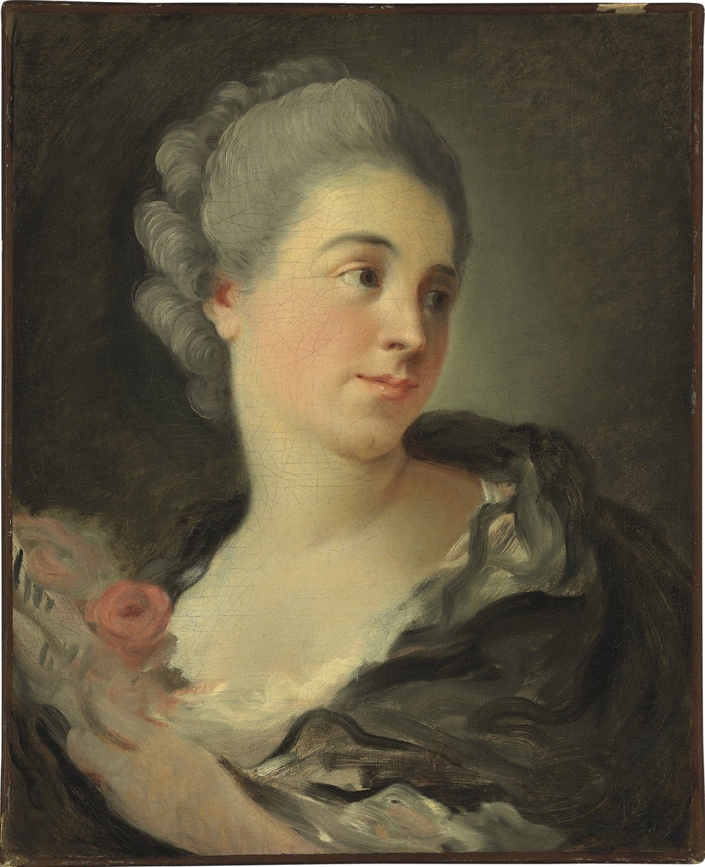 Retrato de Marie Therese Colombe - Pintura de Jean Honore Fragonard (1732-1806), óleo sobre tela, 49x40 cm - (Retrato de Marie-Therese Colombe, Óleo sobre tela de Jean-Honore Fragonard) - Coleção Particular de Jean Honore Fragonard