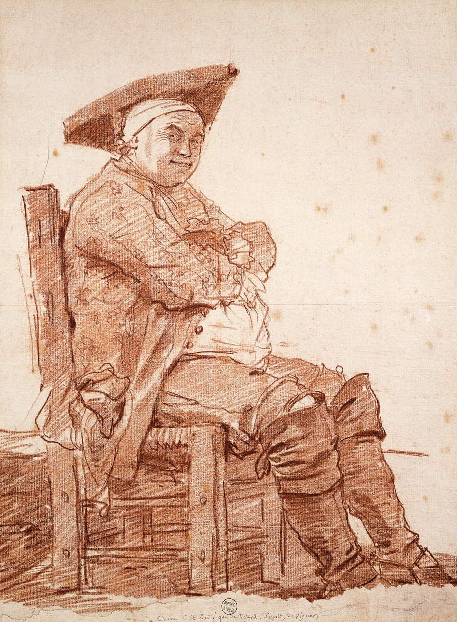 Retrato do homem sentado, conhecido como Postiglione, de Jean Honore Fragonard (1732-1806), desenho sanguíneo de Jean Honore Fragonard