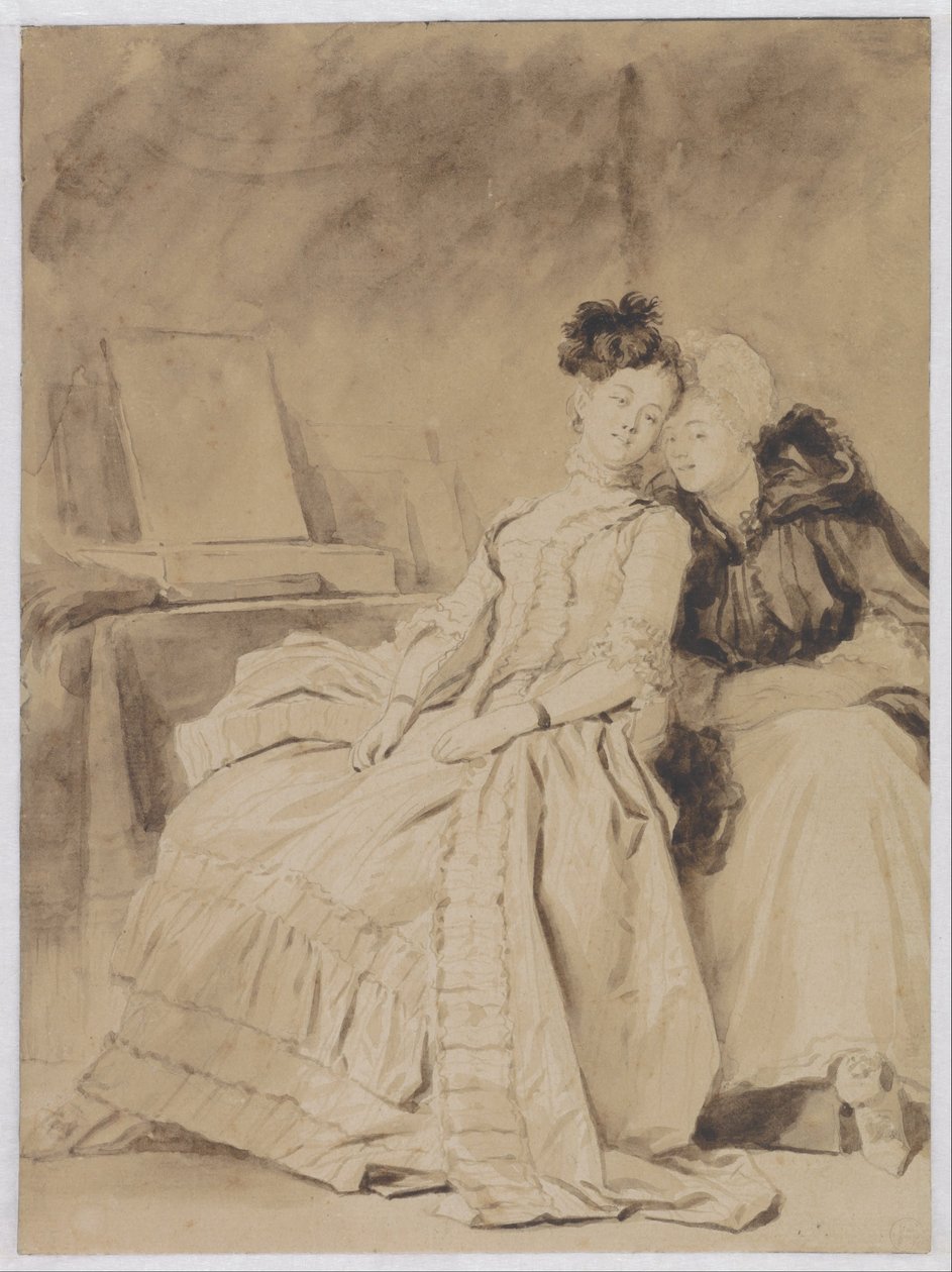 A Conversa Íntima, c.1778-80 (lápis, caneta, pincel, tinta castanha e preta sobre papel) de Jean-Honore Fragonard