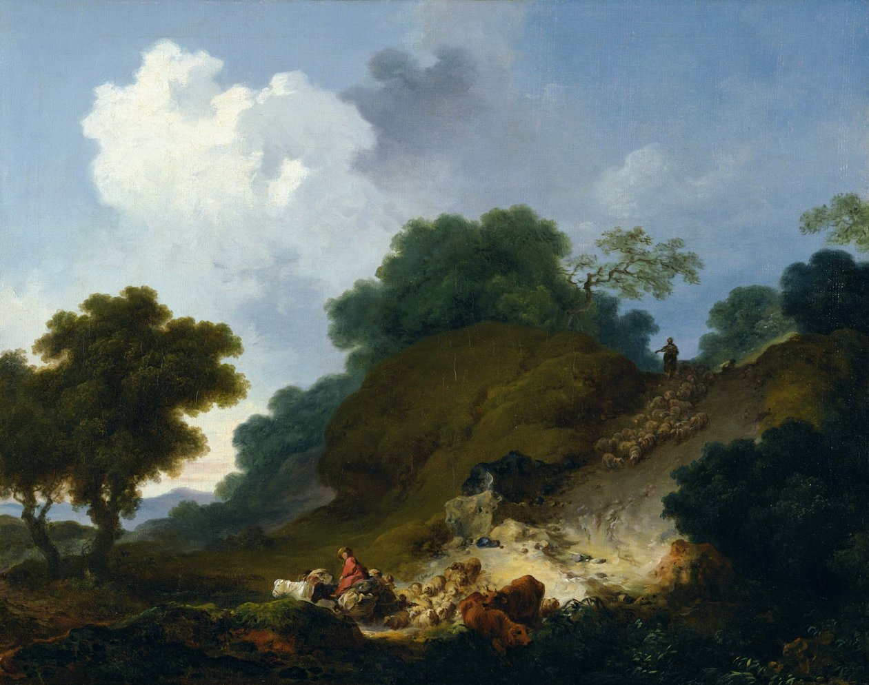 Rebanho de ovelhas a descer a colina de Jean-Honore Fragonard