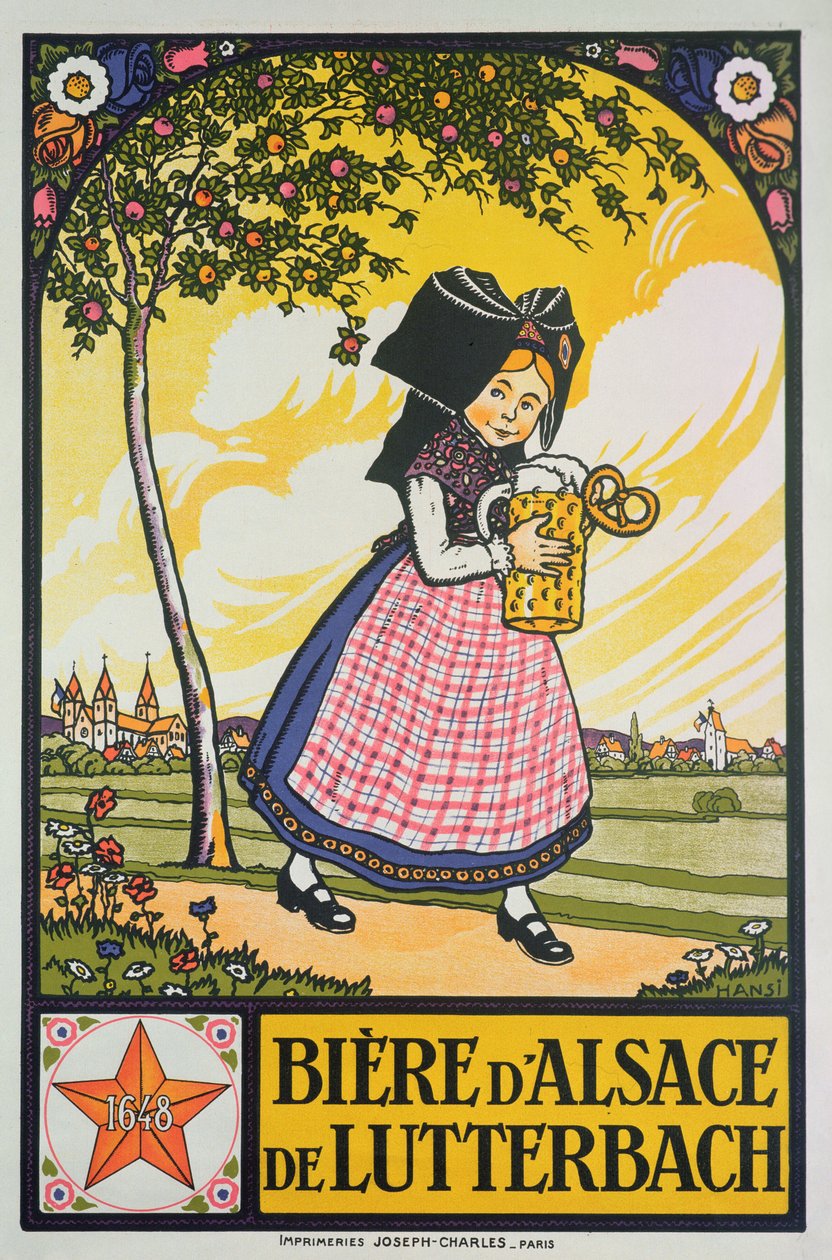 Cartaz publicitário de cerveja de Lutterbach, Alsácia (lito a cores) de Jean Jacques Waltz