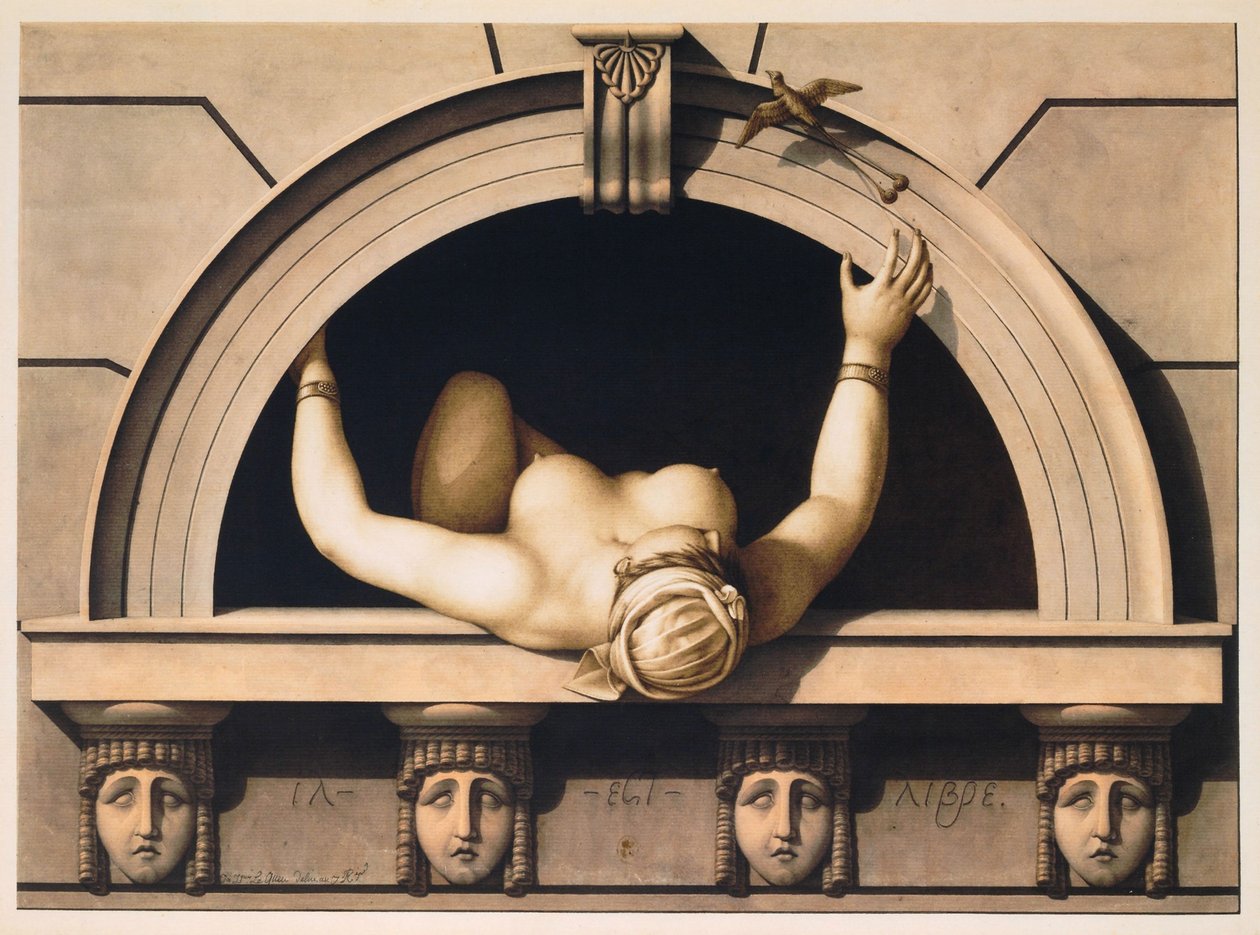 Ele é Livre (Il est Libre), c. 1798 (aguarela sobre papel) de Jean Jacques Lequeu