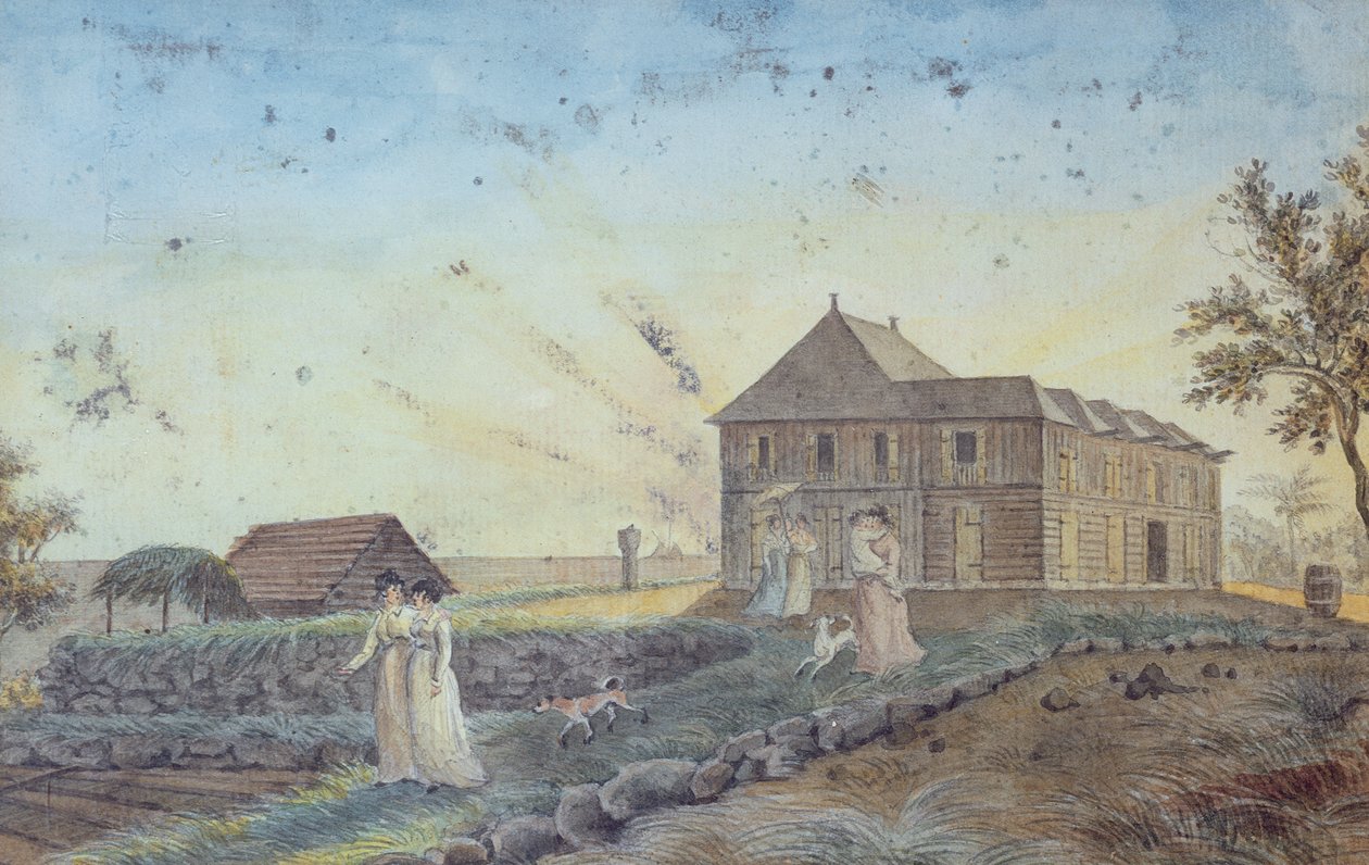 Família partindo para uma caminhada, Ile de la Reunion, c.1813 de Jean Joseph Patu de Rosemont