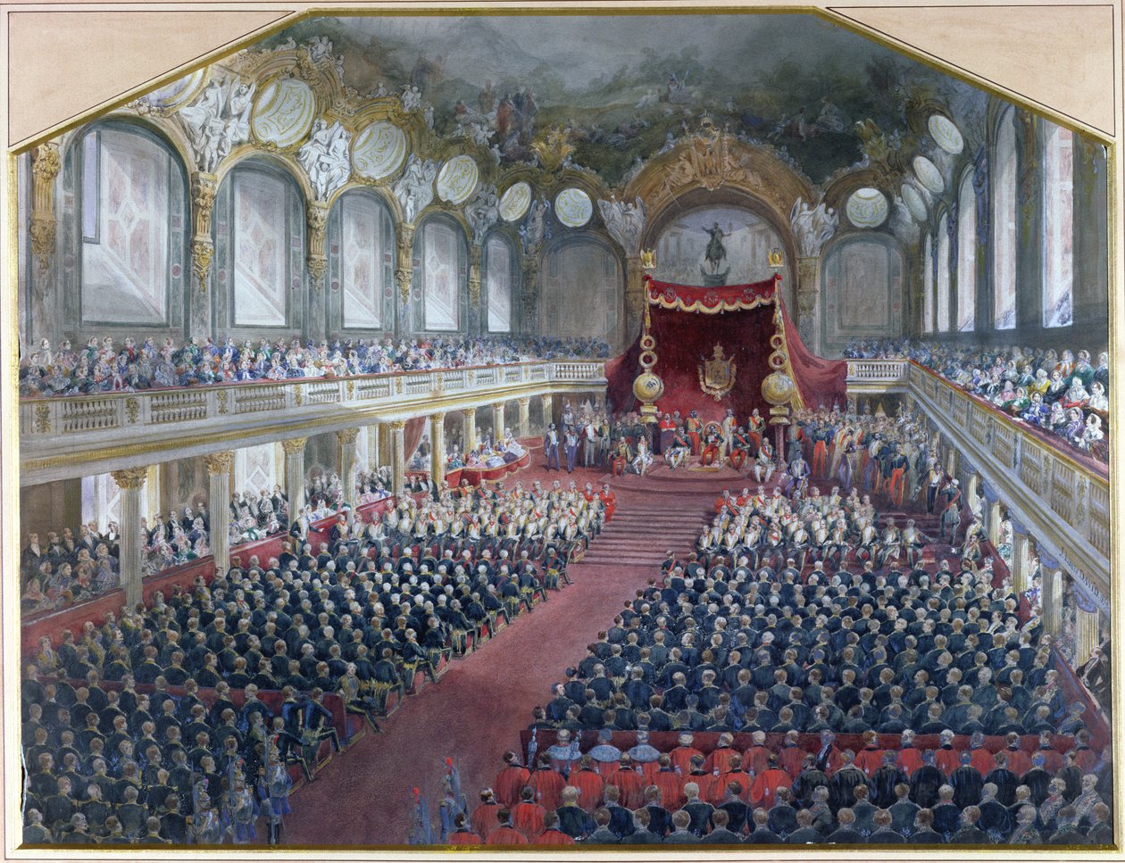 Abertura da Sessão Legislativa na sala do trono do Louvre por Napoleão III em 7 de fevereiro de 1859 (wc no papel) de Jean Louis David