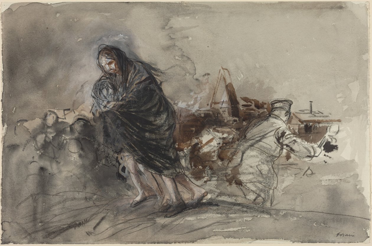Depois de Douai, provavelmente 1918 (aguarela) de Jean-Louis & Caran D