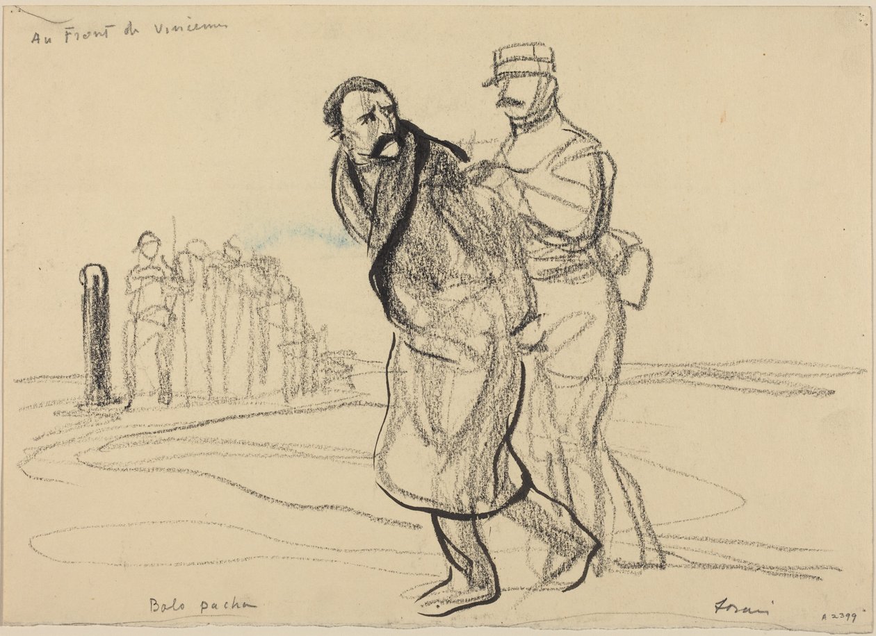 Na frente de Vincennes. Bolo pacha, c.1914-1919 (carvão sobre papel) de Jean-Louis & Caran D