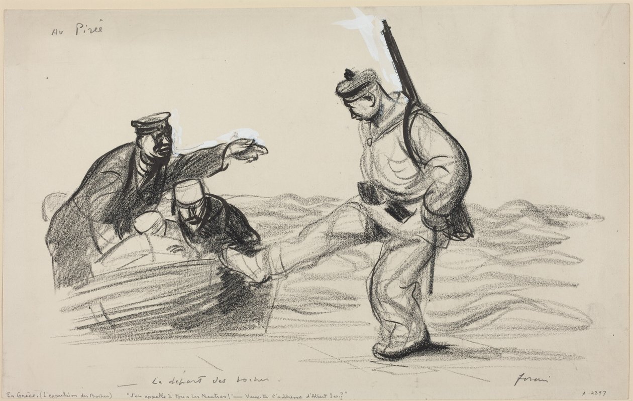 Au Piree. -Partida de boches, c.1914-1919 (desenho) de Jean-Louis & Caran D