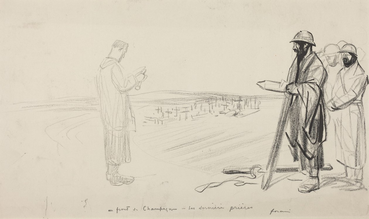 Na frente de Champagne - As últimas orações, c.1914-1919 (tinta preta sobre papel) de Jean-Louis & Caran D