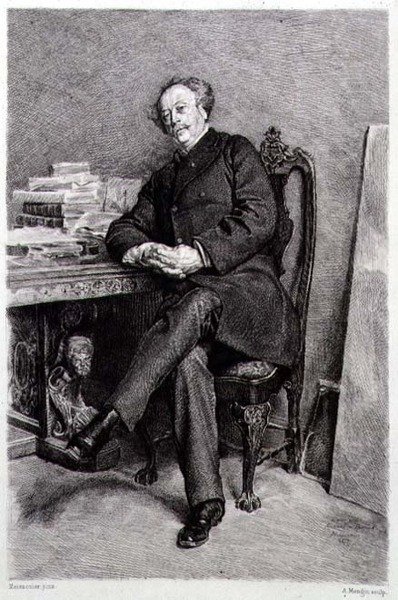 Alexandre Dumas fils (1824-95) , romancista e dramaturgo francês, gravado por A Mongin (gravura) de Jean Louis Ernest (after) Meissonier