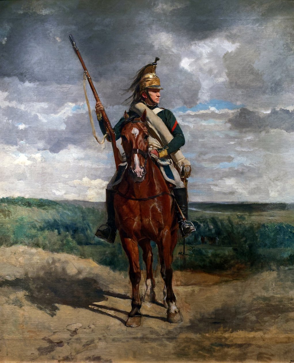 Dragão apresentado na zona rural, c.1876 (óleo sobre tela) de Jean Louis Ernest Meissonier