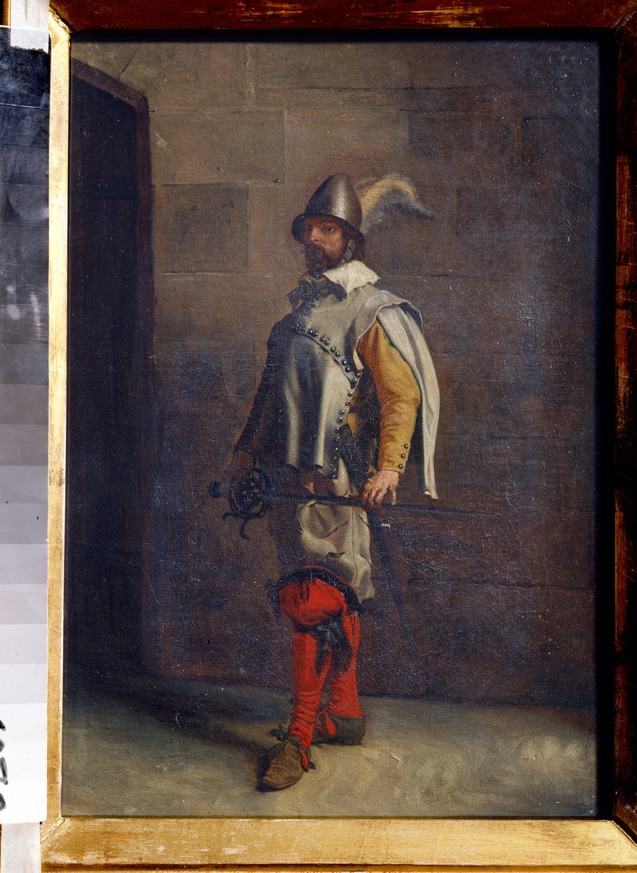 Huguenot (A Huguenot). Protestante calvinista francês durante as Guerras da Religião. Pintura de Ernest Jean Louis Meissonier (1815-1891). Óleo sobre tela. Arte francesa. Museu Estatal de Arte, Tula (Museu Nacional de Tula, Rússia) de Jean Louis Ernest Meissonier