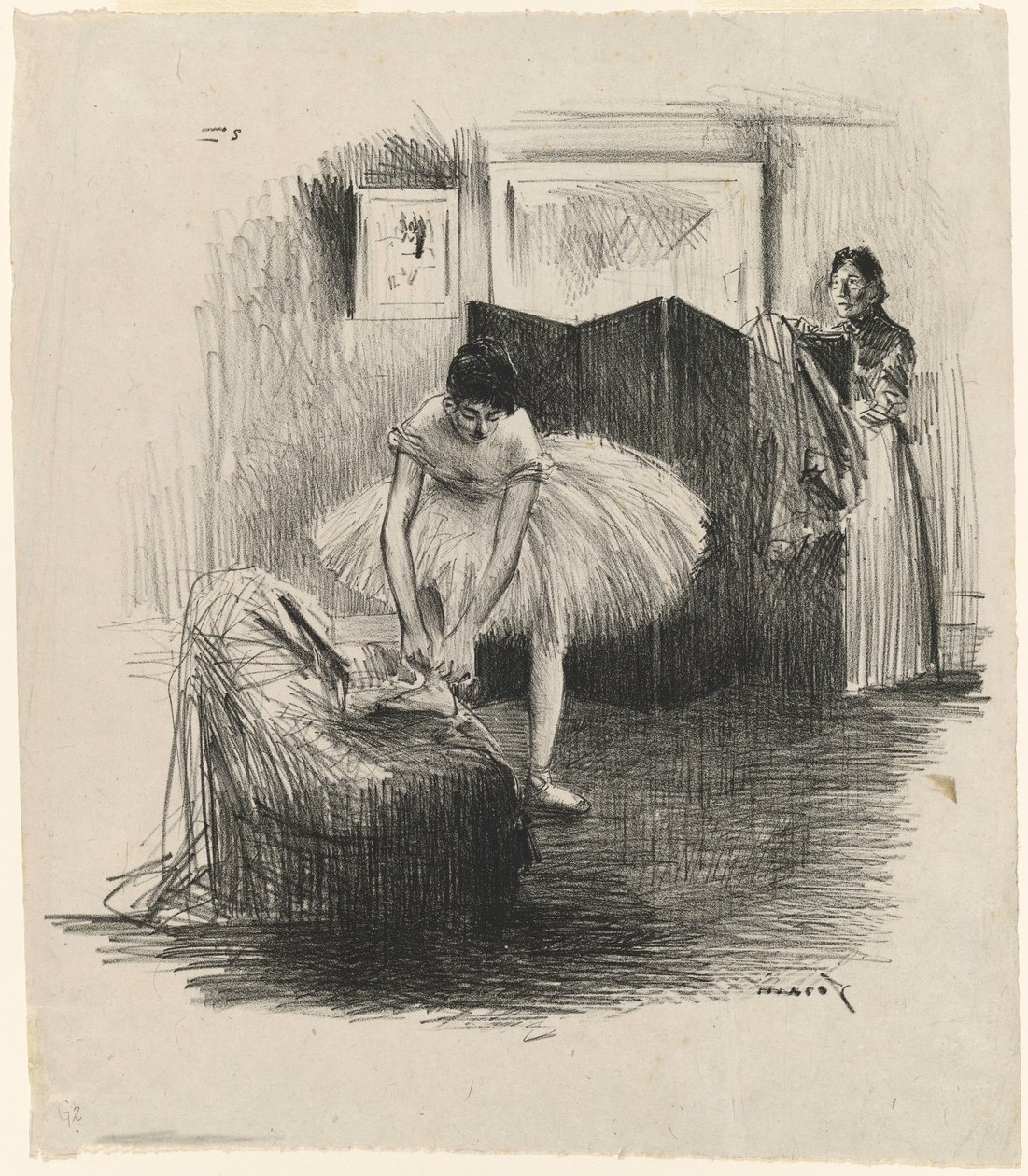Bailarina a atar a sapatilha de Jean-Louis Forain
