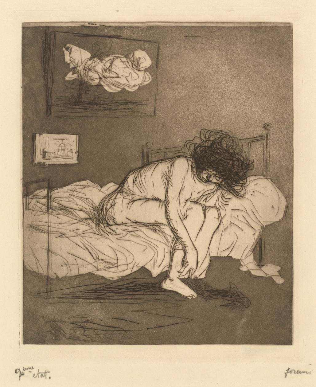 Mulher a calçar as meias (Woman Putting On Her Stockings) de Jean-Louis Forain