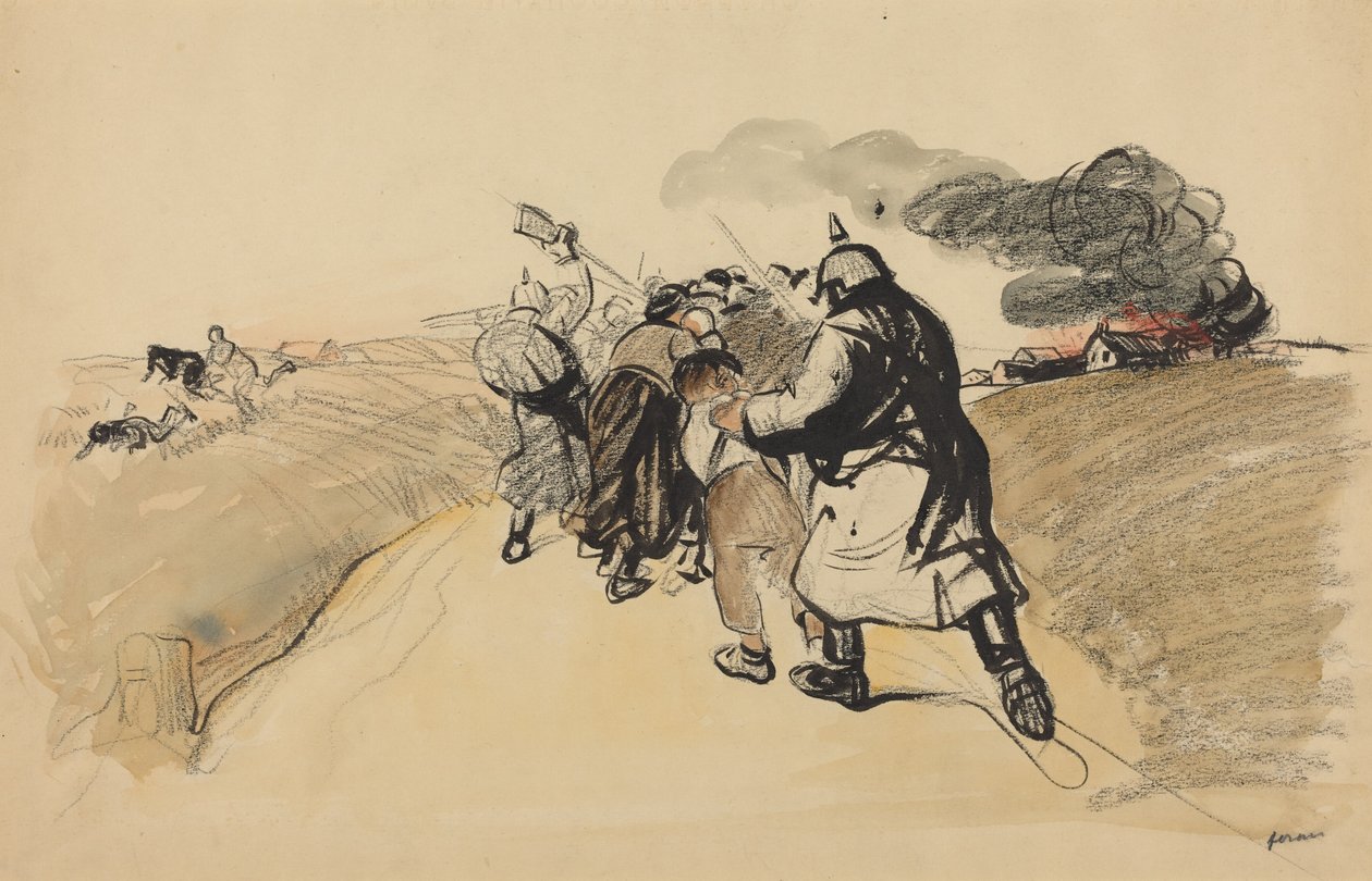 Ataque alemão a uma aldeia de Jean-Louis Forain
