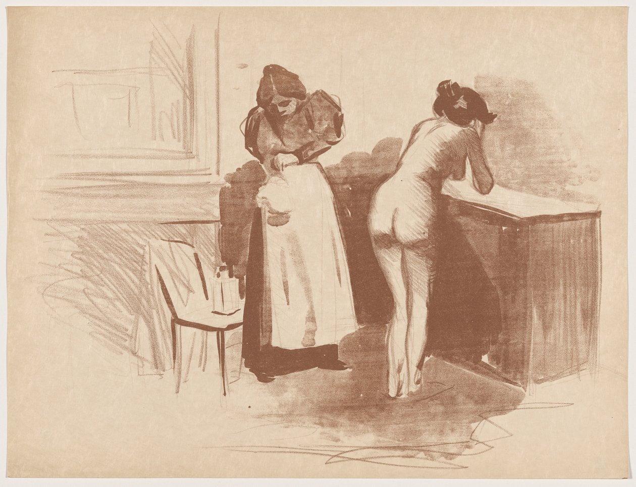 A fricção com a luva de crina (Massagem com luva de crina) de Jean-Louis Forain
